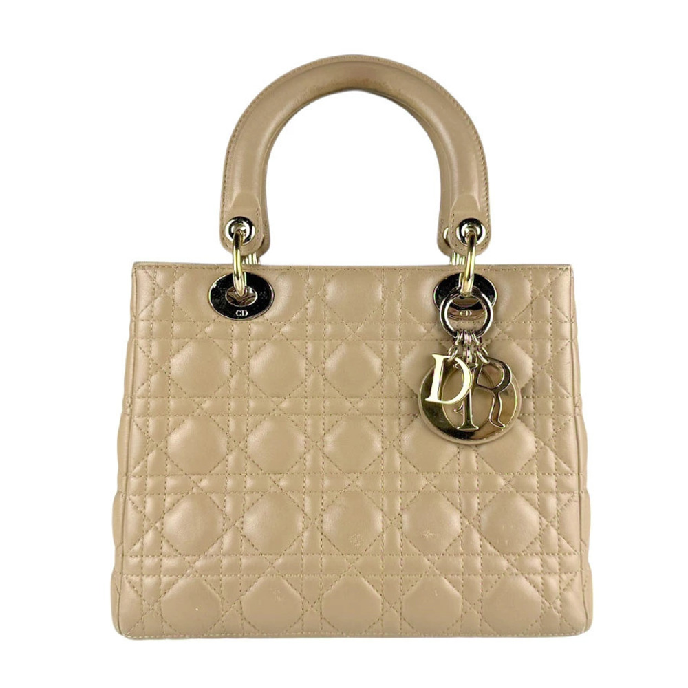 Christian Dior Lambskin 2Way Shoulder Bag Beige Gold